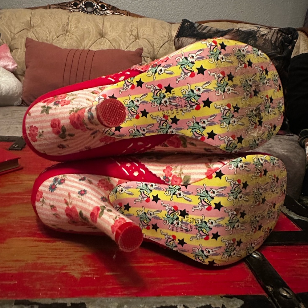Irregular Choice Red Floral Heels with Bow - Picture 9 of 13